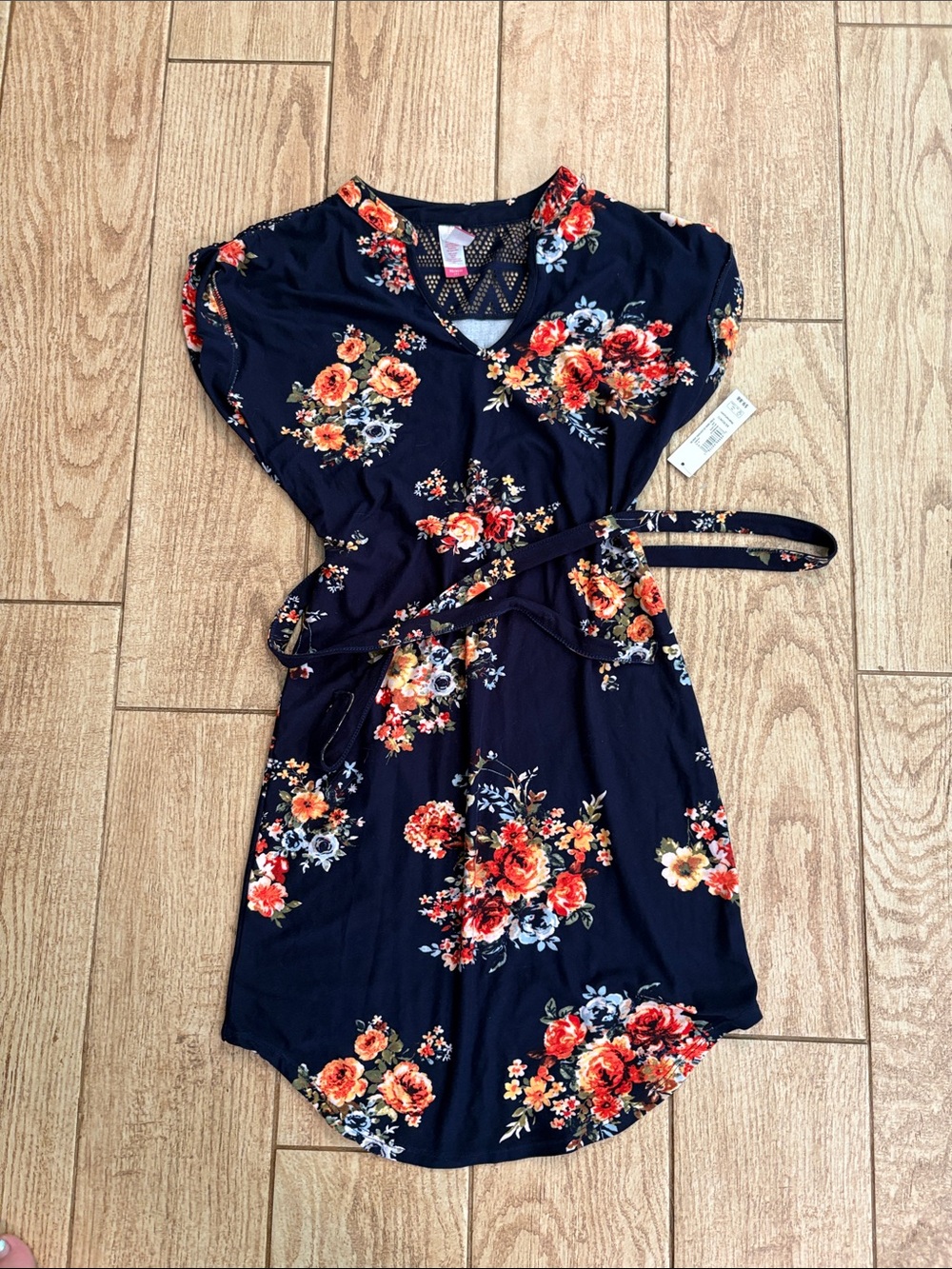Navy Floral Wrap Dress with Tie Waist